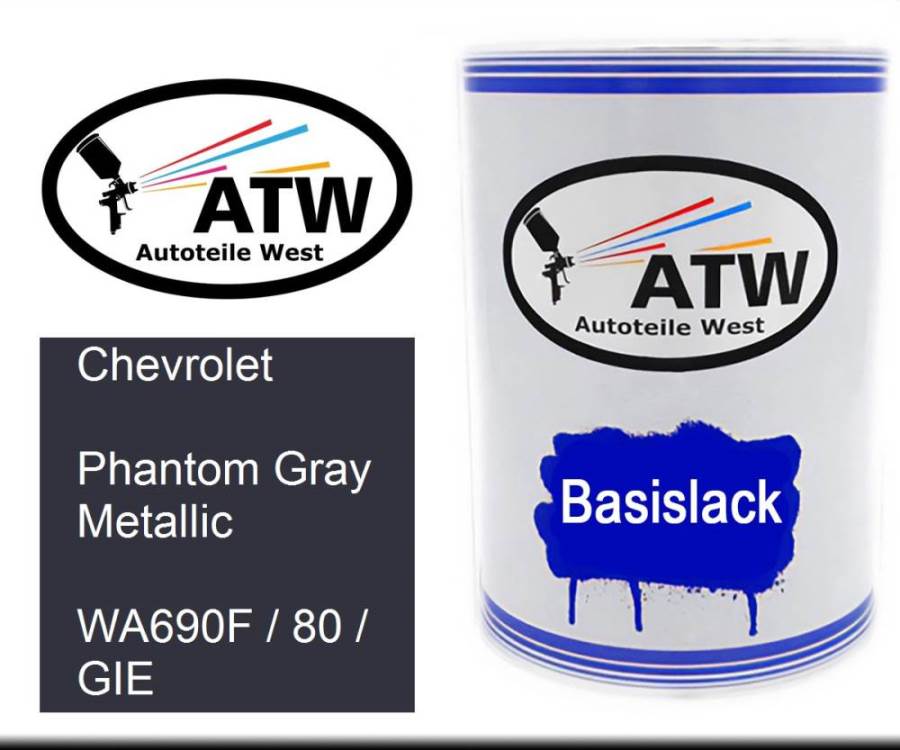 Chevrolet, Phantom Gray Metallic, WA690F / 80 / GIE: 500ml Lackdose, von ATW Autoteile West.